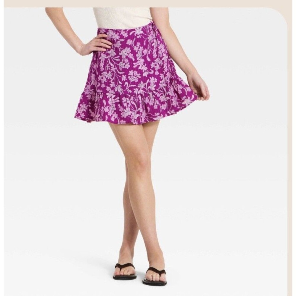Universal Thread Purple Floral Tie-String Wrap-Around Skirt Women's Medium